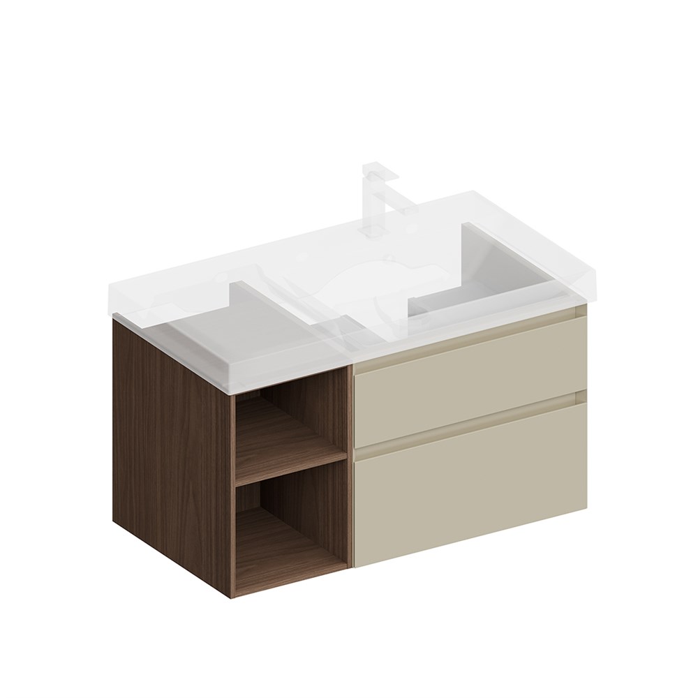 KERAMA MARAZZI CUB.90.2Rh/LIM.N Тумба CUBO правая подвесная с ящиками 90, лимо матовая- структ.орех