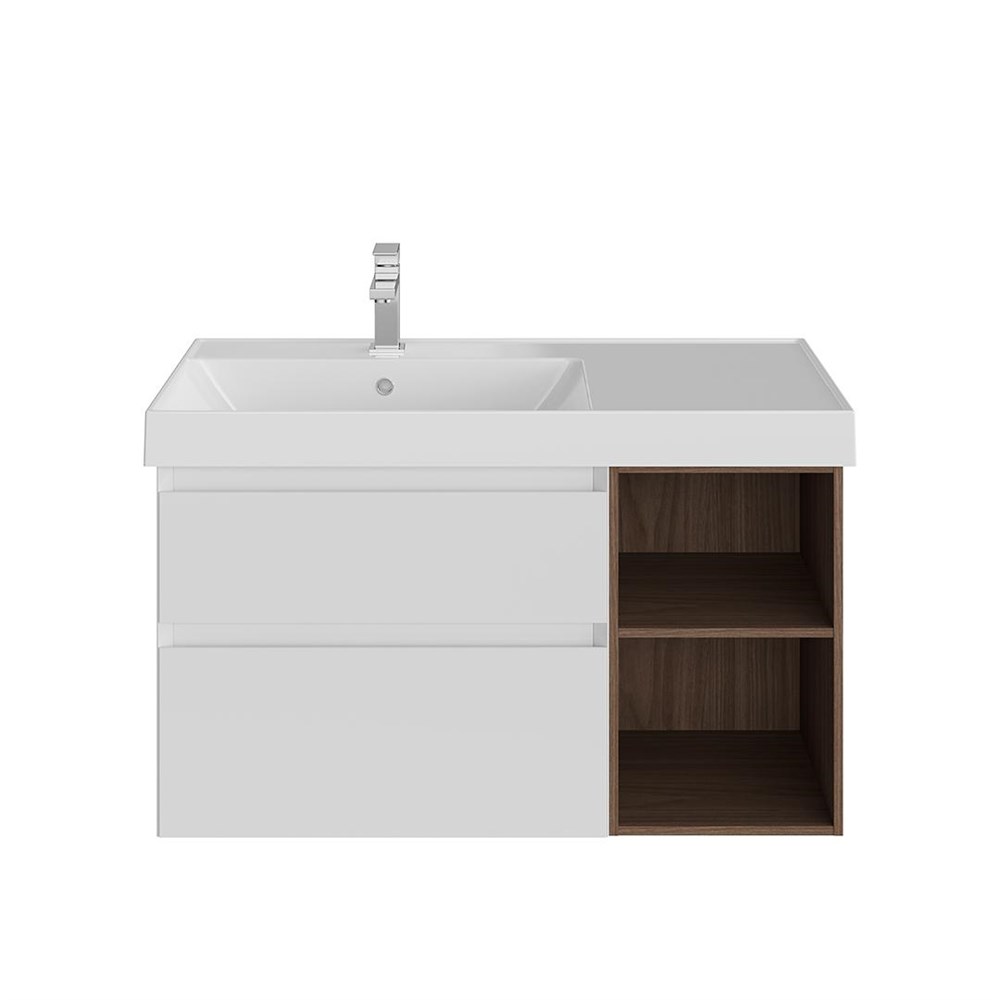 KERAMA MARAZZI CUB.90.2Lh/WHTM.N Тумба CUBO левая подвесная с ящиками 90, белая матовая-структ.орех