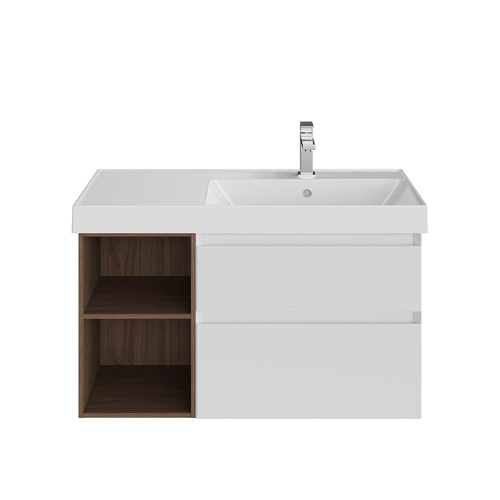KERAMA MARAZZI CUB.90.2Rh/WHTM.N  Тумба CUBO правая подвесная с ящиками 90, белая матовая- структ.орех