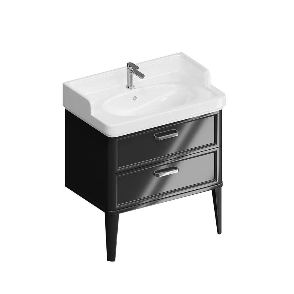 KERAMA MARAZZI PO.M.80.2/BLK Тумба POMPEI напольная с 2 ящиками 80, черная глянцевая