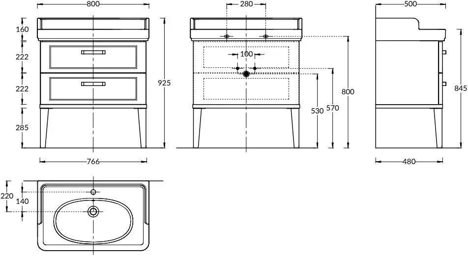 KERAMA MARAZZI PO.M.80.2/WHT Тумба POMPEI напольная с 2 ящиками 80, белая глянцевая