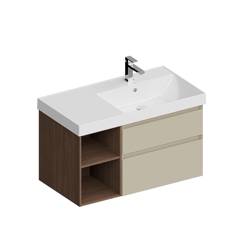 KERAMA MARAZZI CUB.90.2Rh/LIM.N Тумба CUBO правая подвесная с ящиками 90, лимо матовая- структ.орех