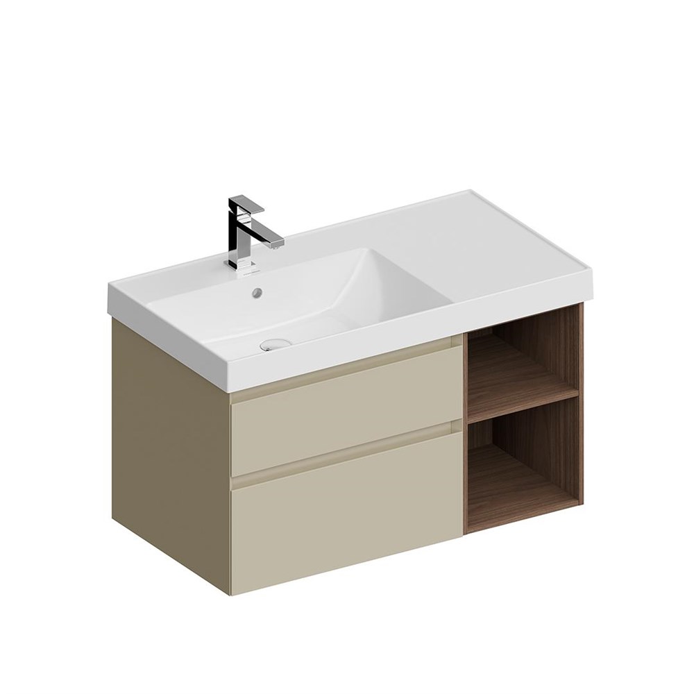 KERAMA MARAZZI CUB.90.2Lh/LIM.N Тумба CUBO левая подвесная с ящиками 90, лимо матовая- структ.орех