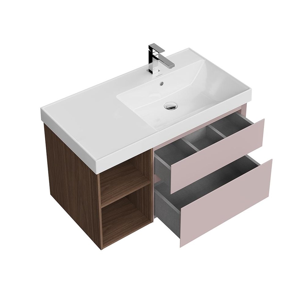 KERAMA MARAZZI CUB.90.2Rh/MAL.N Тумба CUBO правая подвесная с ящиками 90, мальва матовая- структ.орех