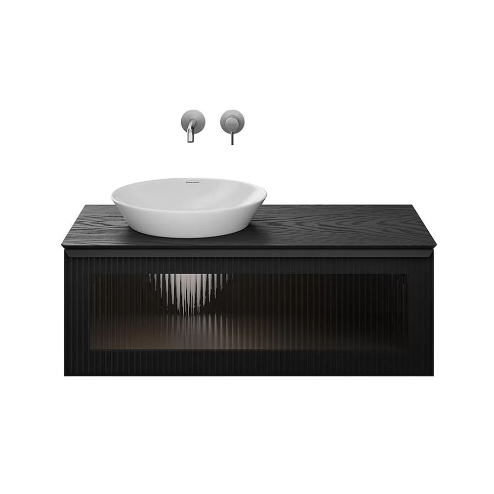 KERAMA MARAZZI IC.100.1/BLK Тумба ICONICO подвесная 100 с рифленым стеклом, 1 ящик, черная