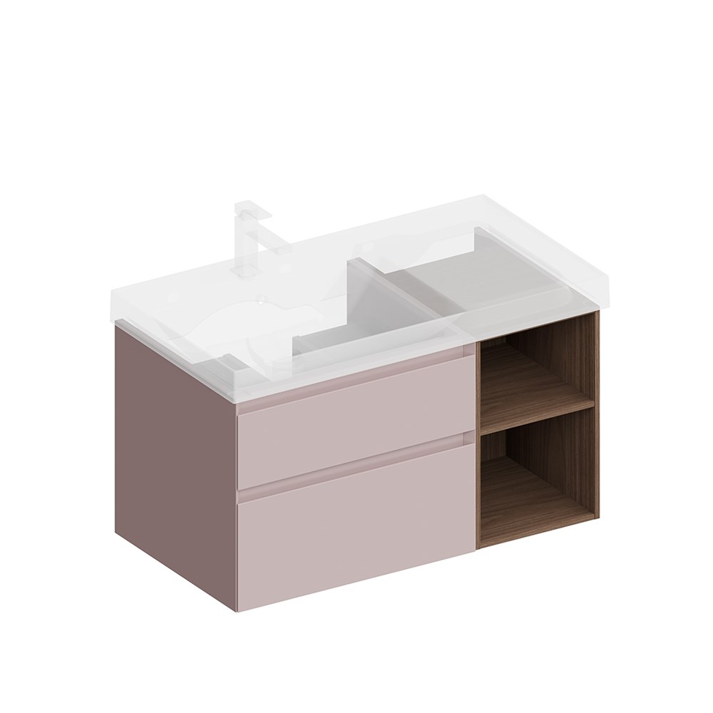 KERAMA MARAZZI CUB.90.2Lh/MAL.N Тумба CUBO левая подвесная с ящиками 90, мальва матовая- структ.орех