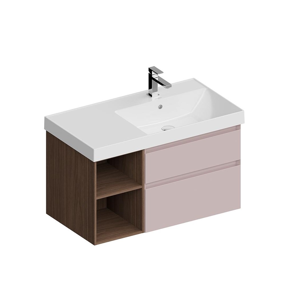 KERAMA MARAZZI CUB.90.2Rh/MAL.N Тумба CUBO правая подвесная с ящиками 90, мальва матовая- структ.орех