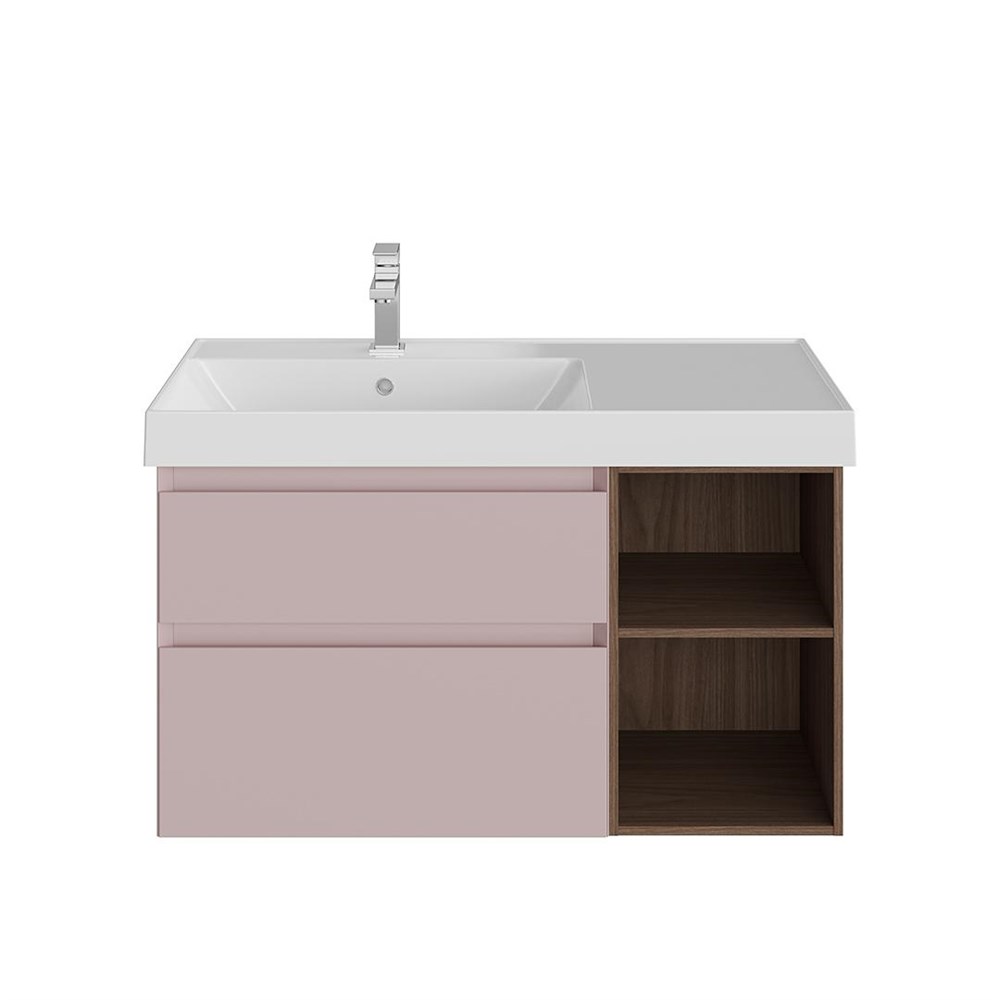 KERAMA MARAZZI CUB.90.2Lh/MAL.N Тумба CUBO левая подвесная с ящиками 90, мальва матовая- структ.орех