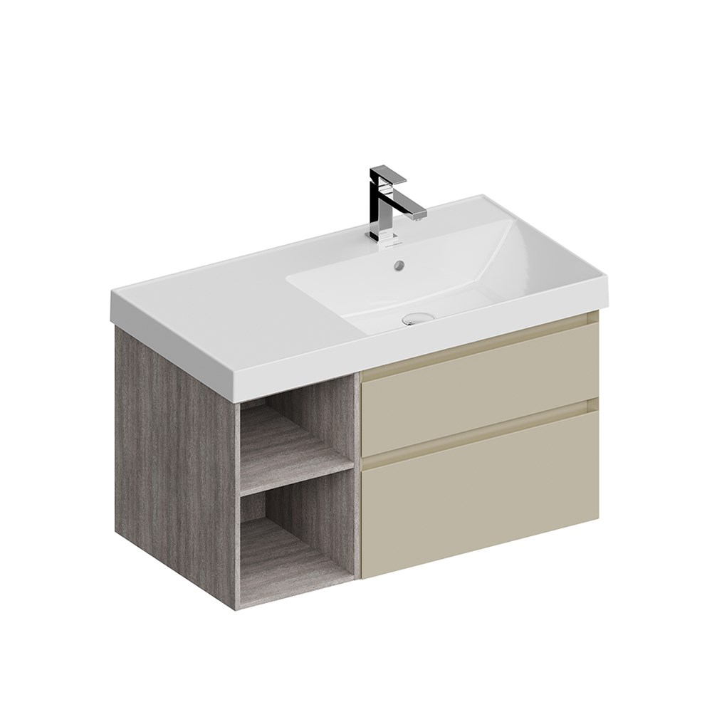 KERAMA MARAZZI CUB.90Rh/LIM Тумба CUBO правая подвесная с ящиками 90, лимо матовая-древесная
