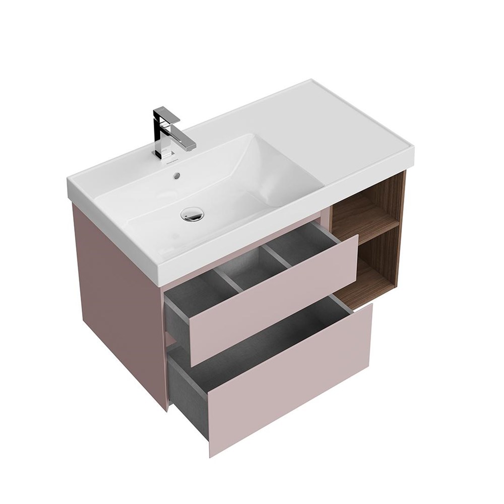 KERAMA MARAZZI CUB.90.2Lh/MAL.N Тумба CUBO левая подвесная с ящиками 90, мальва матовая- структ.орех
