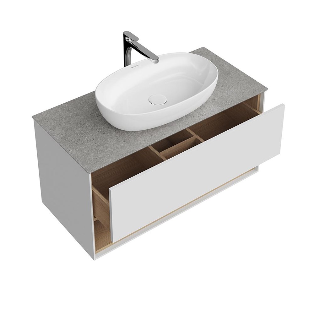 KERAMA MARAZZI PLB.M.100.1/WHT.V Тумба PLAZA Modern подвесная 100 1 ящик + полка, белая глянцевая