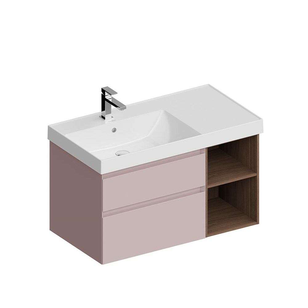 KERAMA MARAZZI CUB.90.2Lh/MAL.N Тумба CUBO левая подвесная с ящиками 90, мальва матовая- структ.орех