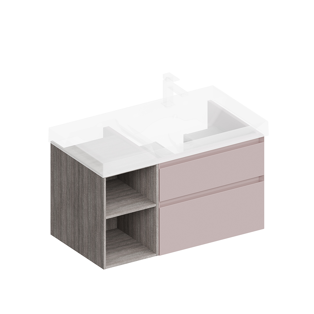 Тумба CUBO правая подвесная с ящиками 90, мальва матовая-древесная