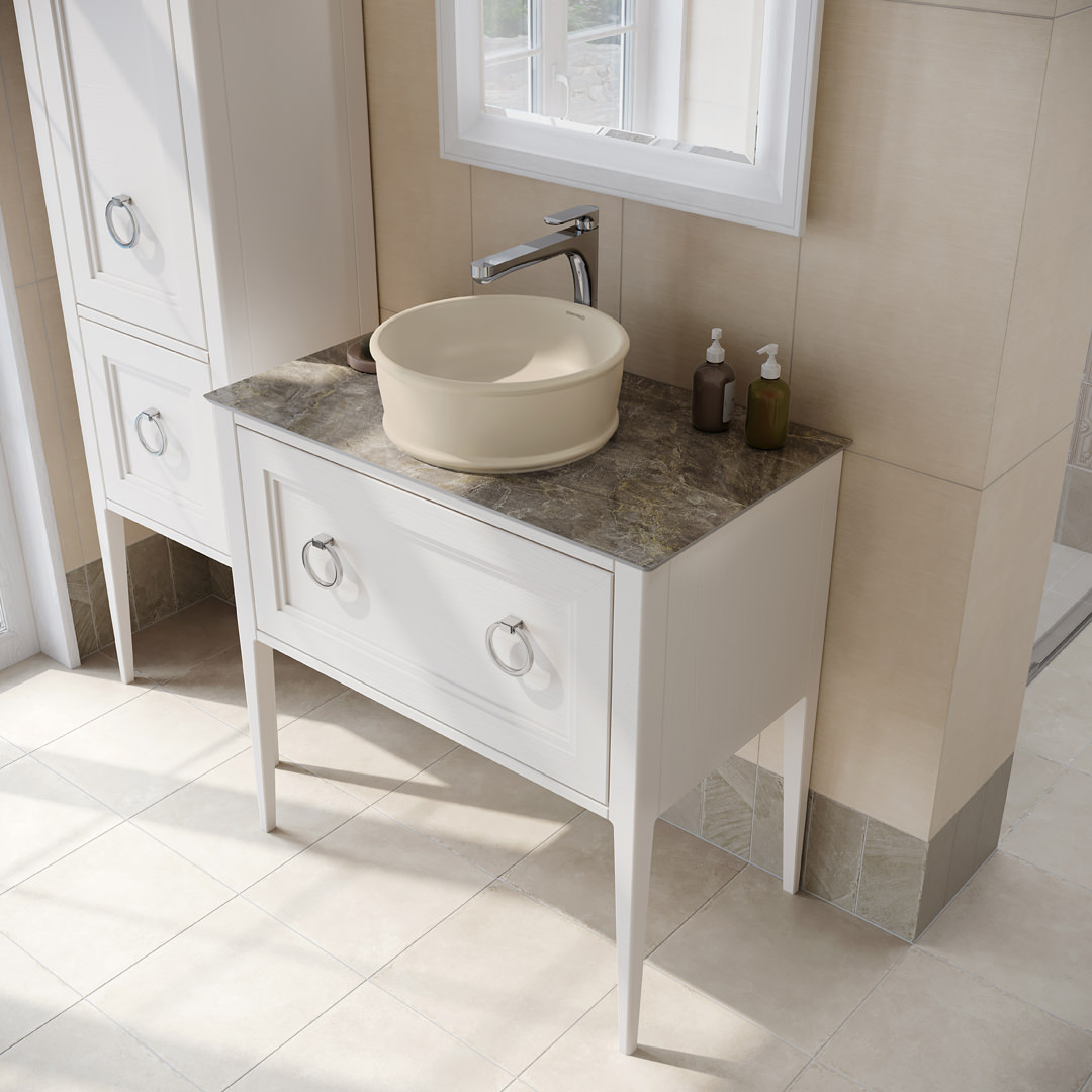 Тумба PLAZA Classic напольная с ящиком 80, белая матовая
