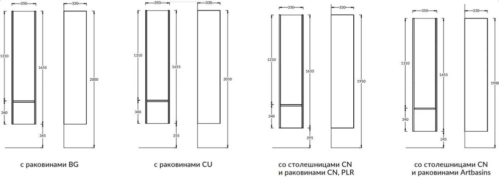 KERAMA MARAZZI MOD.165/WHT Пенал MODULA подвесной 165 с дверцей и ящиком, белый глянцевый