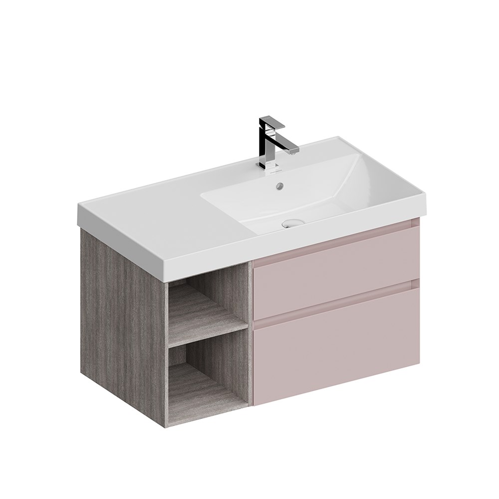 KERAMA MARAZZI CUB.90Rh/MAL Тумба CUBO правая подвесная с ящиками 90, мальва матовая-древесная