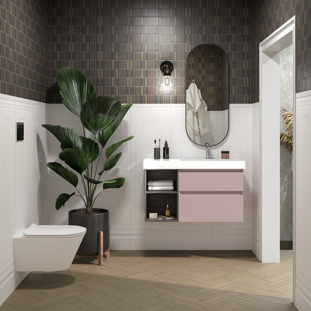 KERAMA MARAZZI CUB.90Rh/MAL Тумба CUBO правая подвесная с ящиками 90, мальва матовая-древесная