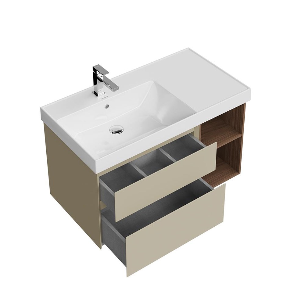 KERAMA MARAZZI CUB.90.2Lh/LIM.N Тумба CUBO левая подвесная с ящиками 90, лимо матовая- структ.орех