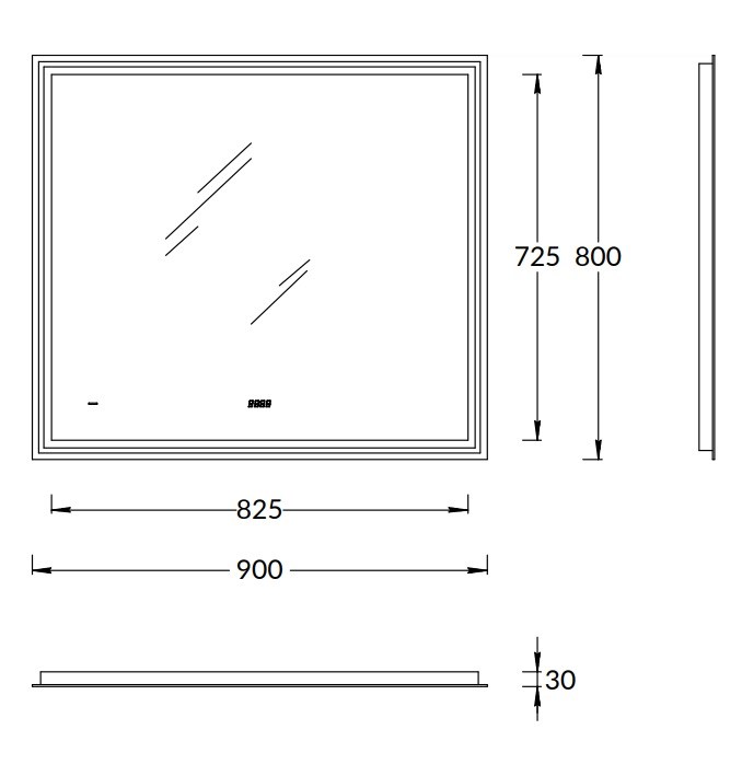 KERAMA MARAZZI TE.mi.90 Зеркало TECNO c LED 90 с подсветкой, с функцией антизапотевание, белый глянцевый