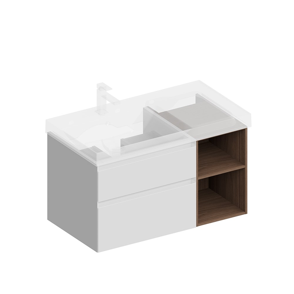 KERAMA MARAZZI CUB.90.2Lh/WHTM.N Тумба CUBO левая подвесная с ящиками 90, белая матовая-структ.орех