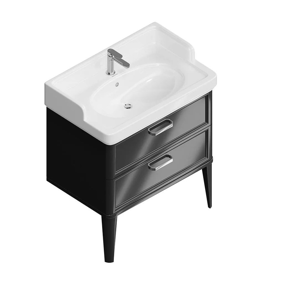 KERAMA MARAZZI PO.M.80.2/BLK Тумба POMPEI напольная с 2 ящиками 80, черная глянцевая