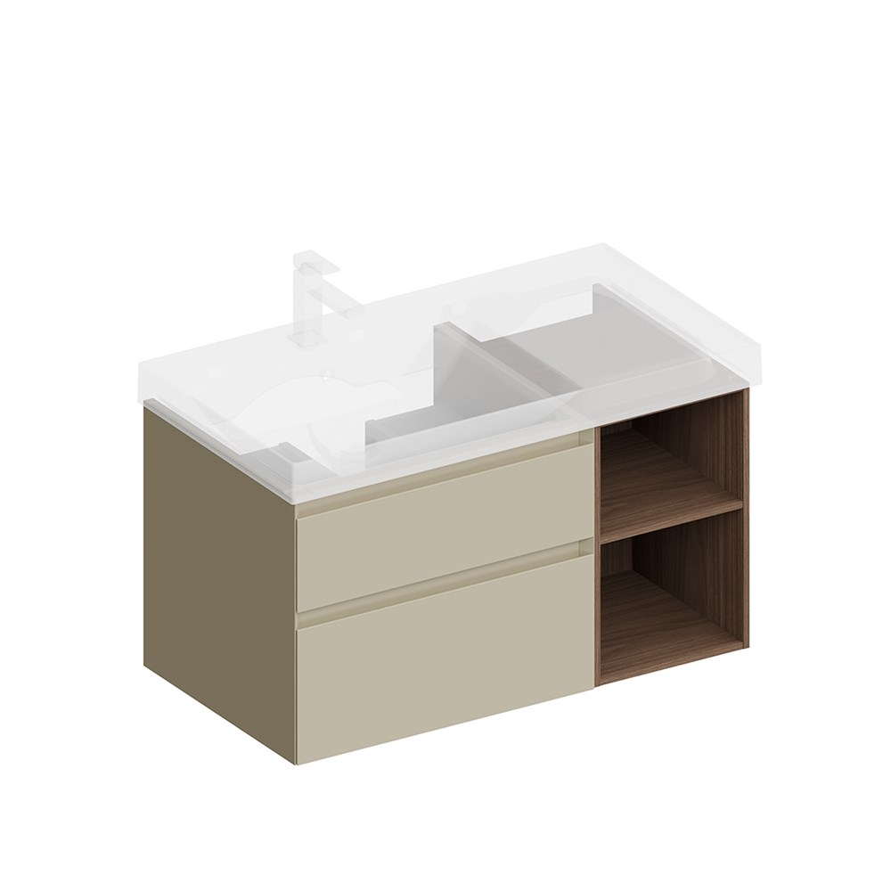 KERAMA MARAZZI CUB.90.2Lh/LIM.N Тумба CUBO левая подвесная с ящиками 90, лимо матовая- структ.орех
