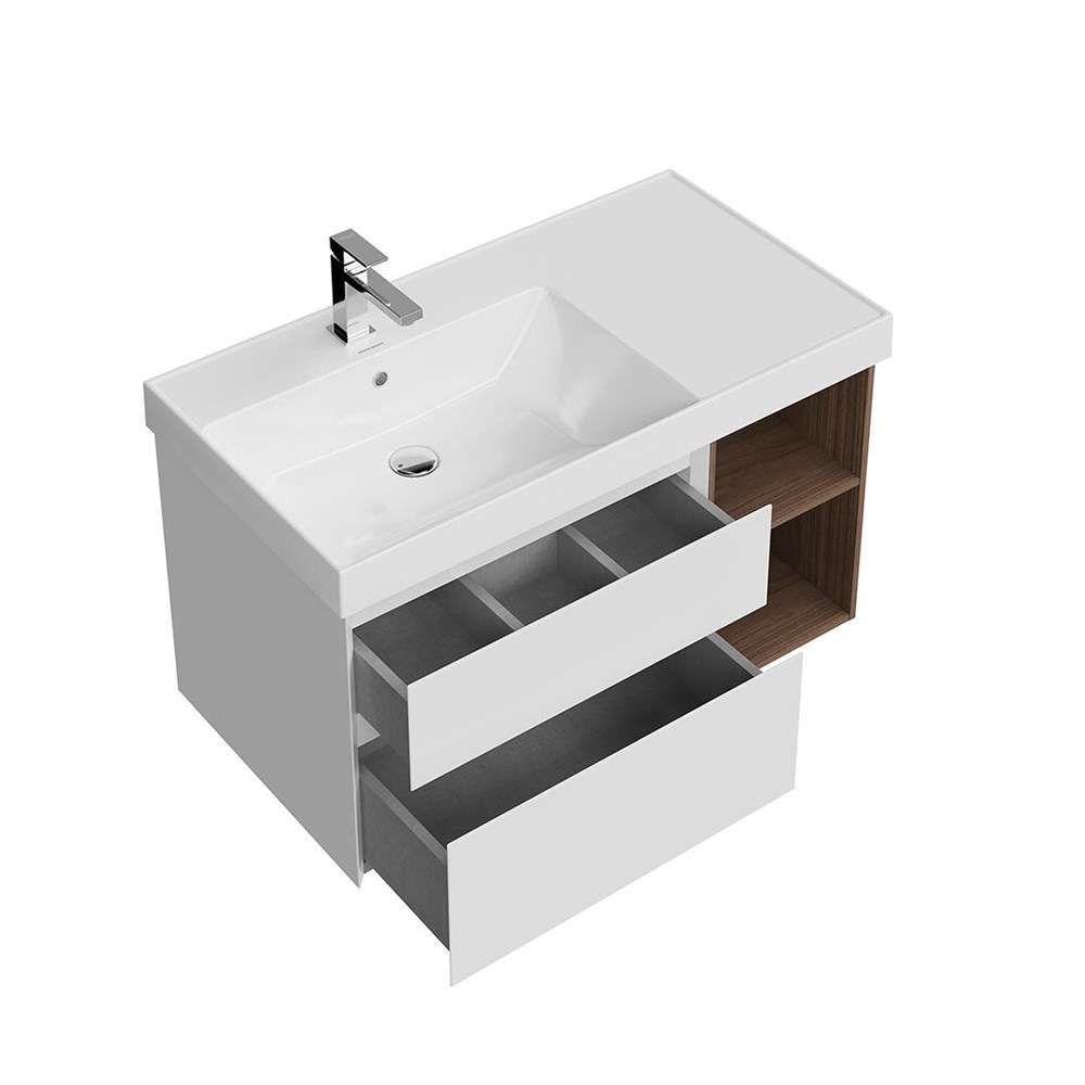 KERAMA MARAZZI CUB.90.2Lh/WHTM.N Тумба CUBO левая подвесная с ящиками 90, белая матовая-структ.орех