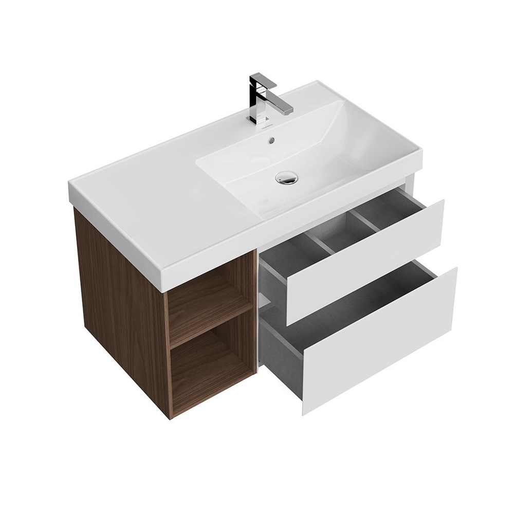 KERAMA MARAZZI CUB.90.2Rh/WHTM.N  Тумба CUBO правая подвесная с ящиками 90, белая матовая- структ.орех